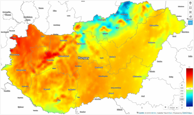 Éves átlagos szélsebesség 100 méteres magasságban